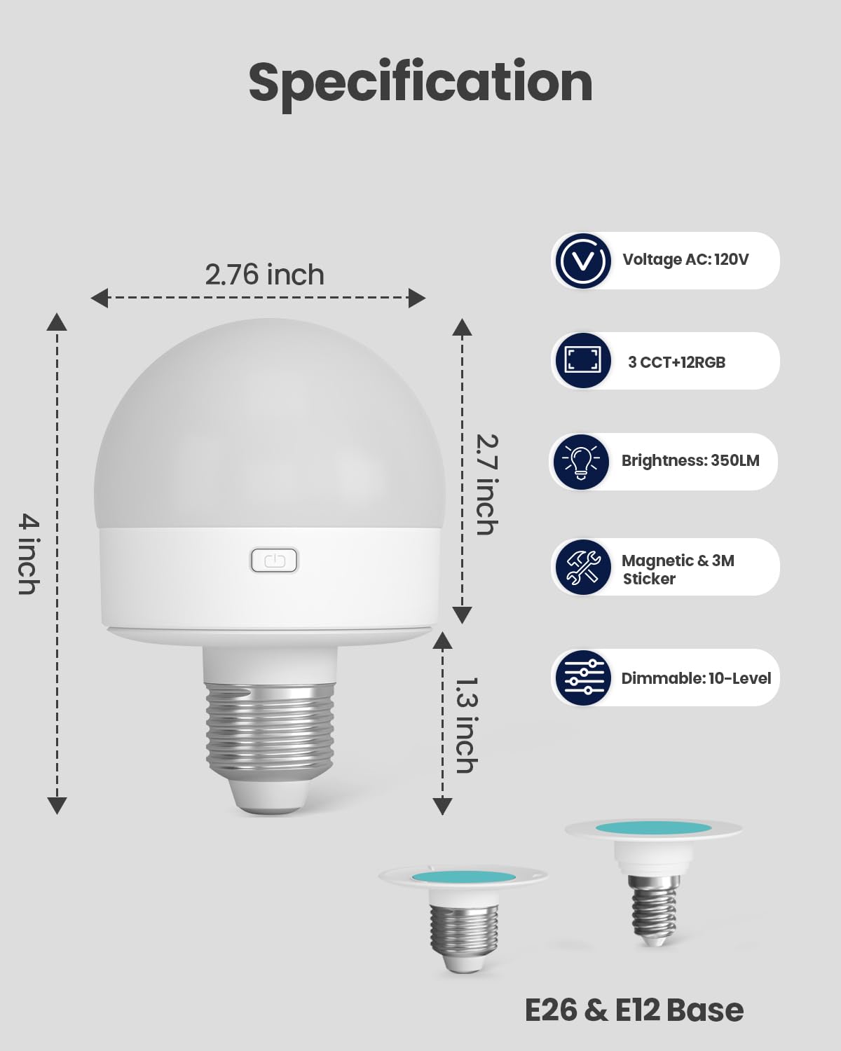 UNILAMP Rechargeable Light Bulbs with Remote, Battery Operated Bulb with 15 Colors & 3 Timer, 2000mAh E26/E12 Dimmable Magnetic Detachable Wireless LED Light Bulb for Non-Hardwired Fixture, 2 Pack