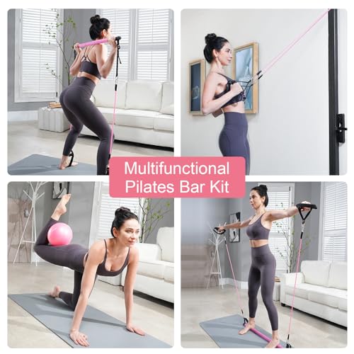 kisnbld Pilates Bar Kit with Resistance Bands, Multifunctional Pilates Bar with 3 Set Exercise Resistance Bands, Portable ...