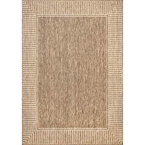Nuloom Asha Light Brown/Ivory, 5' x 8', Casual, Striped Border, Soft and Cozy, High Traffic, Stain Resistant, Easy Clean, ...