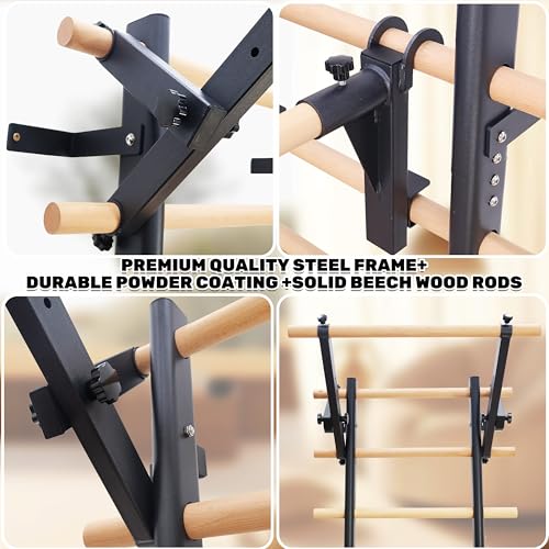 PreGymnastic Stall Bars, Swedish Ladder for Adult and Kids, Wall Bar with Wood Rods, Durable Steel Frame, Adjustable Pull ...