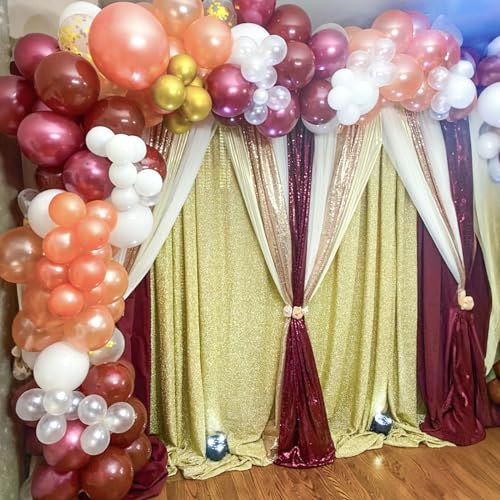 Balloons Burgundy Rose Gold, 60 Packs 12 Inches Wine Red Champagne Latex Balloon Rose Gold Confetti Balloons for Women Gir...