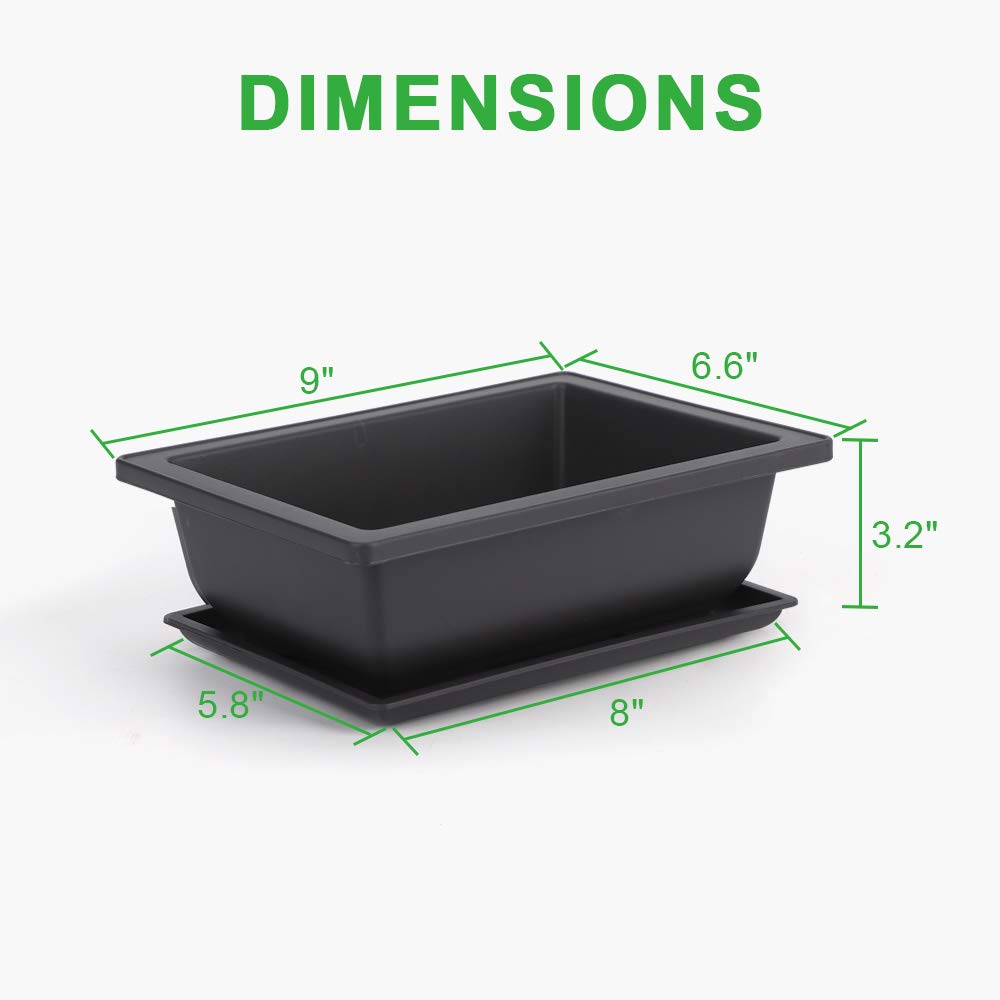GROWNEER Bonsai Training Pots 3 Packs 9Inch with Drainage Humidity Trays, Bonsai Tree Starter Kits with 1 Repotting Mat, Growing Planter Set for Garden, Yard, Balcony, Office, Living Room
