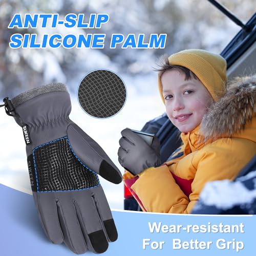 Sukeen Windproof Kids Winter Gloves, Soft Warm Touchscreen Anti-Slip Boys Winter Gloves for Kids Boys Girls Youth Snow Ski...