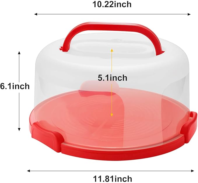 10Inch Cake Stand Carrier with Lid and Handle Storage Container Keeper Plastic Tall Transport Travel Cake Saver Holder with Cover Pie Bundt Round (Red)