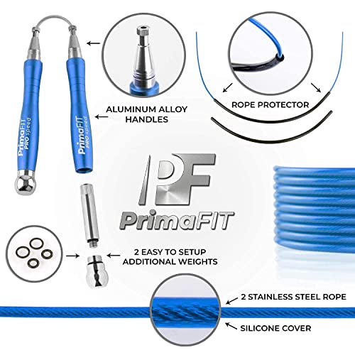PrimaFIT Jump Rope Pro Speed Skipping Rope Adjustable Adult Jumping Rope Weighted Aluminium Handles for Double Dutch Boxin...