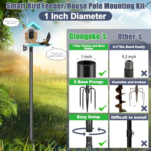 Gtongoko Smart Bird Feeder Pole 1-Inch Dia 79 Inch Bluebird House Pole for Outdoors Weather Station Heavy Duty Metal Mount...