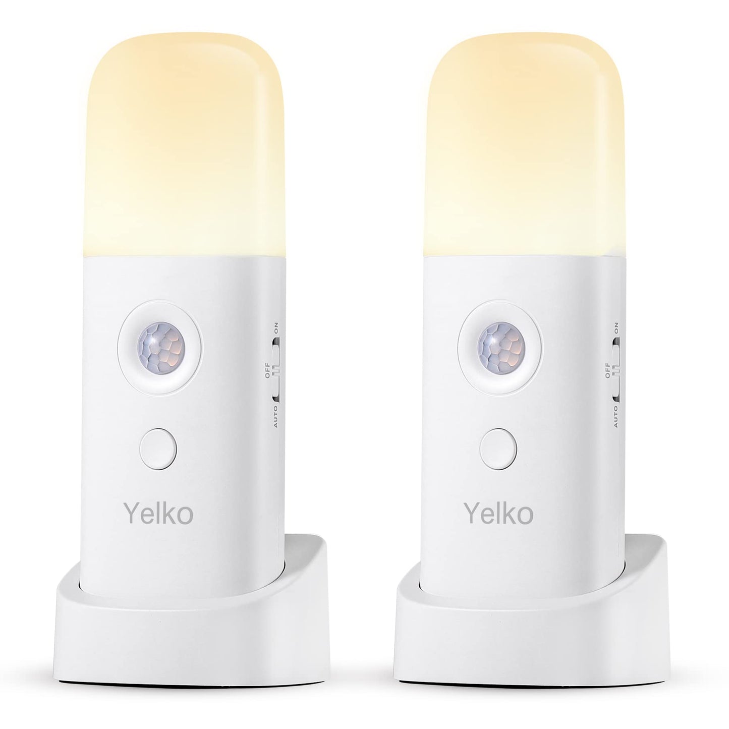 YELKO Motion Sensor Night Light, Rechargeable 2000mAh, Dimmable, Two Pack, Warm White, Model YK0302Y