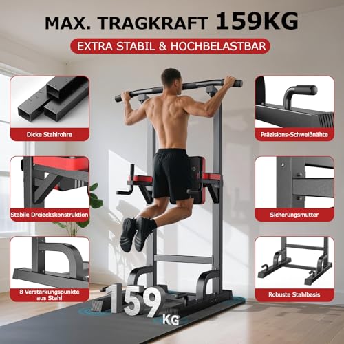 Power Tower Dip Station Pull Up Bar for Fitness Home Gym Workout,Multi-Function Adjustable Height Fitness Strength Trainin...