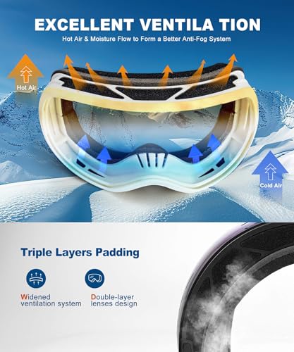 QALLY 2Pack Ski Goggles for Men Women Snow Goggles Anti fog Snowboard Goggles with 100% UV Protection