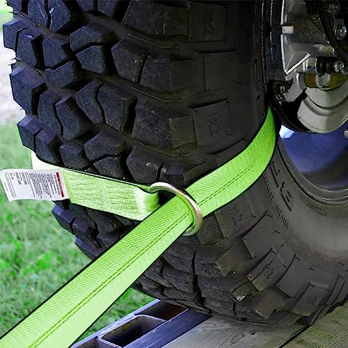 Digank Heavy Duty Car Tie Down Straps (4PK) - 2" x 96" - 3,300 lbs Safe Working Load - Wheel Straps Comes with 5/16" Tow H...