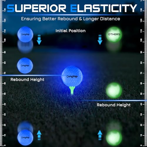 KINGTOP Upgraded Glow in The Dark Golf Balls - Super Bright Light Up LED Golf Ball - with Glow Golf Tees and Storage Bag -...