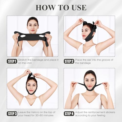 Juskaa Chin Strap for Sleeping,Adjustable Chin Strap,Jaw Strap,Jawline Shaper,V Line Lifting Mask,Black,M