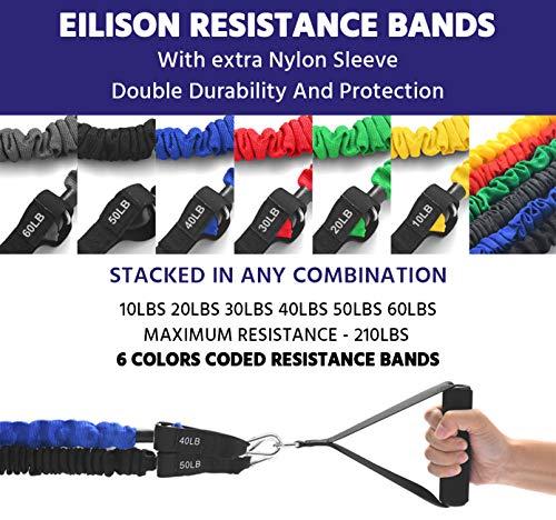 EILISON Resistance Band Kit with Heavy Duty Protective Sleeves for Safe Workout and Soft Anti-Slip Foam Handle, Door Ancho...