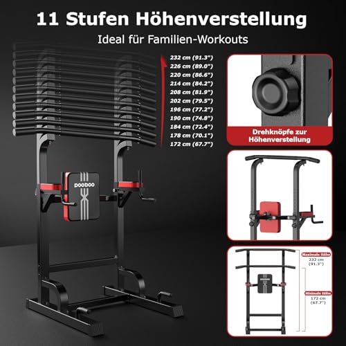 Pooboo Power Tower Dip Station Pull Up Bar for Fitness Home Gym Workout,450 Pounds Multi-Function Adjustable Height Fitnes...