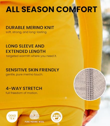 Merino.tech Merino Wool Base Layer Women Set - Heavyweight, Lite, Midweight Merino Thermal Underwear for Women Top, Bottom