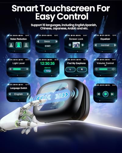 LEEMC Wireless Earbuds, Bluetooth Headphones 6.0, Ear Buds with Touch Screen, ANC ENC Noise Cancelling, 40H Bass Stereo So...