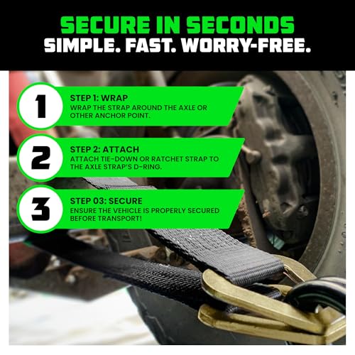 Rhino USA Axle Tie Down Straps - Lab Inspected 11,128lb. Break Strength - Heavy Duty Protective Sleeves & D Rings to Ensur...