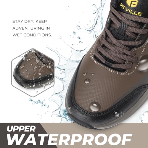 FitVille Wide Waterproof Shoes for Men Non Slip Outdoor Walking Shoes with Arch Support for Heel Pain Relief, Soft Toe Lo...