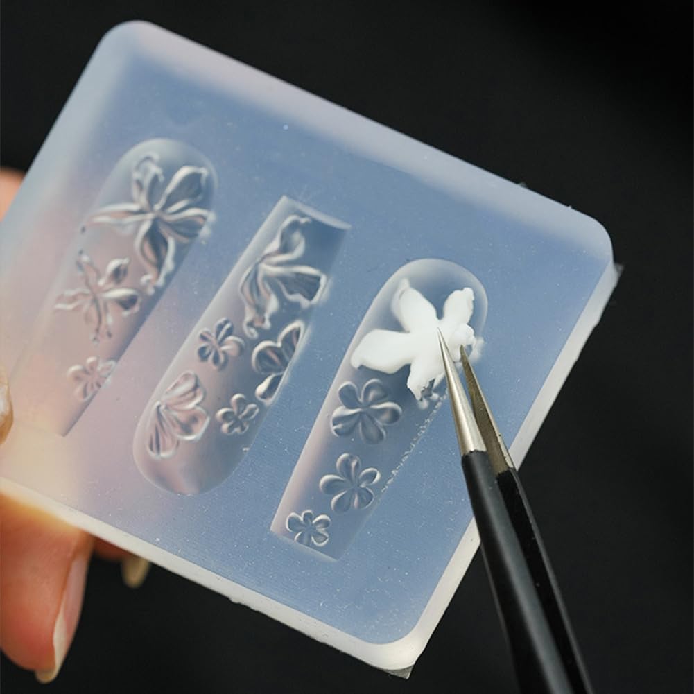 LIFOOST 3D Flowers Nail Mold Silicone Nail Tools Flower Nail Charms Resin Molds Nail Art Floral Carving Template for Resin Acces