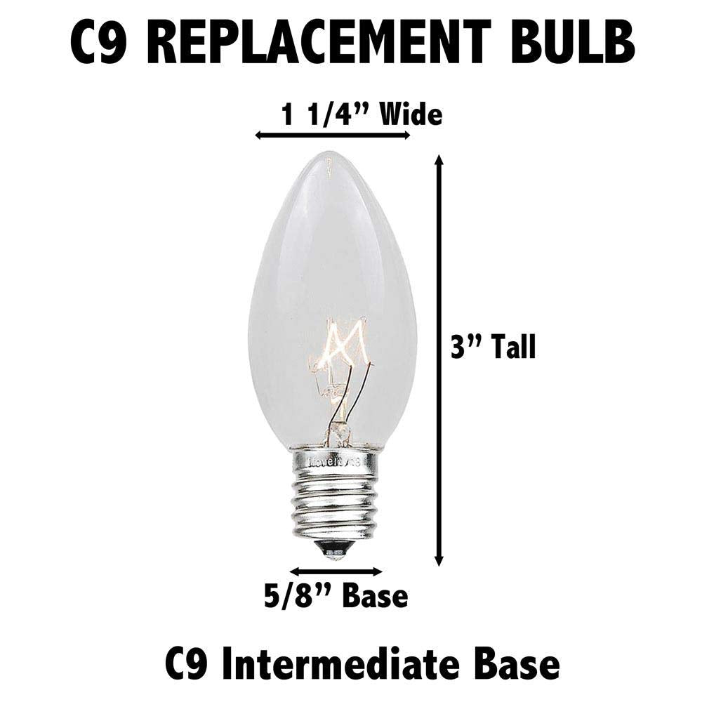 Novelty Lights C9 Outdoor Christmas Bulbs, Clear Glass, E17/C9 Base, 7 Watt, 5 Pack