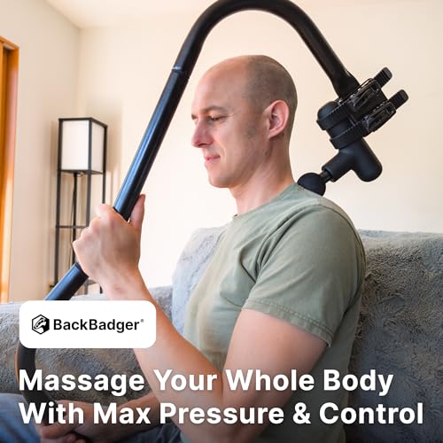 Ninefold Design BackBadger Percussive Massage Gun Holder for Back, Compatible with Most Massage Guns, for Hard to Reach Ar...