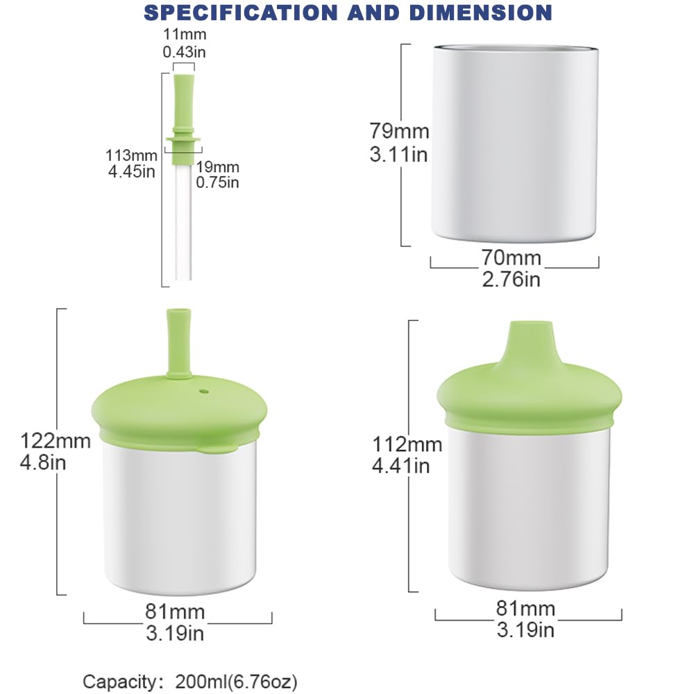 MYCOKI SP Baby Sippy Cup, Double-walled Stainless Steel Kid Mug, Silicone Break Resistant Straw Lid for Infants 6-12 Month Toddlers 1-3 Year Kids, 200ml Kid Water Drinking Cup (Green, 1pc)