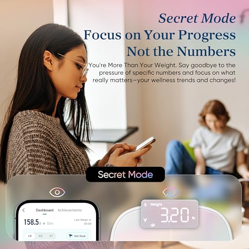 Etekcity Smart Rechargeable Scale for Body Weight, BMI, Fat, Muscle Mass, Digital Bathroom Scale with 13 Metrics, Secret M...
