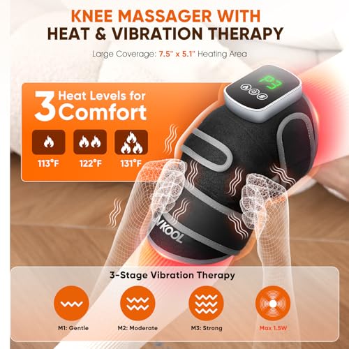 JVKOOL Knee Massager with Heating and Red Light Therapy: Infrared Light Therapy Vibration Moodes Knee Brace for Women - Mu...
