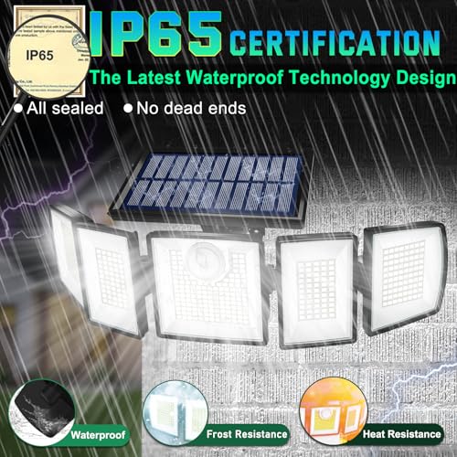 Solar Lights Outdoor Waterproof Motion Sensor - 416 LEDs 3000 Lumens Super Bright 3 Brightness 3 Modes 2400mAh 360° Illumi...