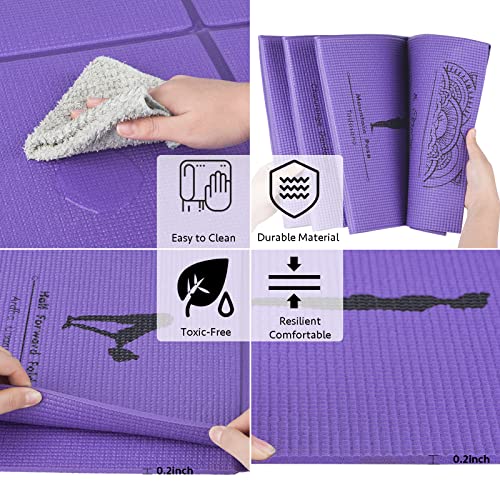 Foldable Yoga Mat for Women, Non Slip Exercise Mat for Home Gym, 5mm Travel Yoga Mats Set With Stretch Strap for Yoga Pila...