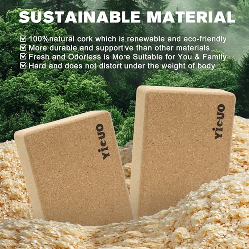 YIGUO Cork Yoga Blocks 2 Pack with Strap, High Density Soft Non-Slip Yoga Blocks, Eco-Friendly Yoga Accessories for Yoga, ...