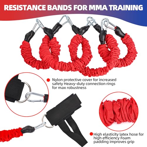 Boxing Resistance Bands Set for Boxing MMA Martial Arts Training Equipment, 150lbs Exercise Bands with Cuffs & Belt, Worko...