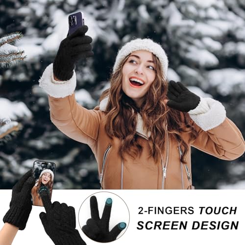 Clothirily Winter Gloves - Thick Wool Fleece Liner, Thermal Knit, Touchscreen, Elastic Cuff Insulated Gloves for Women & M...