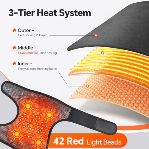 Knee Massager, Cordless Heated Knee Brace Wrap, Rechargeable Knee Massager for Knee Shoulder Elbow Pain Relief, Heating Kn...