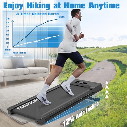 PACEROCKER Walking Pad Treadmill with 12% 9-Level Auto Incline, 450 lbs Capacity Bluetooth Speaker Under Desk Treadmills f...