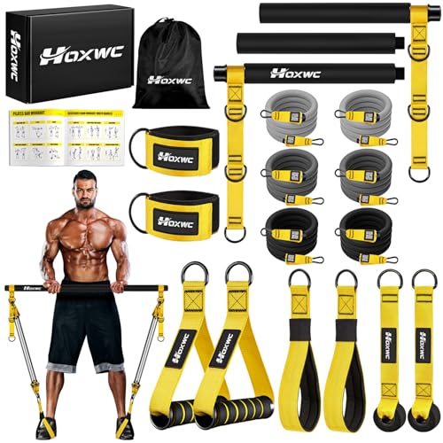 HOXWC Pilates Equipment, Portable Pilates Bar Kit with Resistance Bands, Professional Adjustable Heavy Duty Squat Workout ...