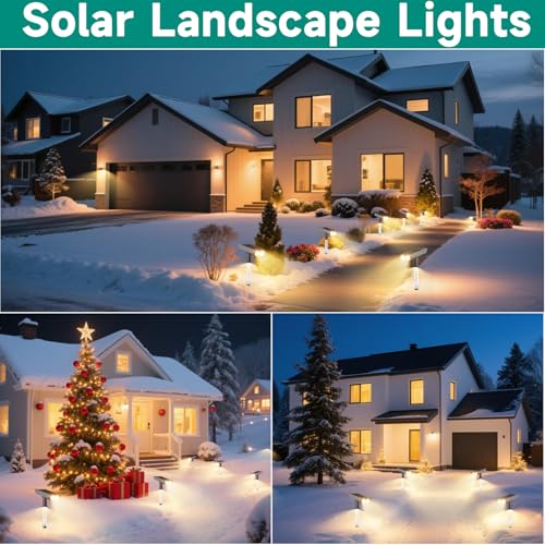 Solar Lights Outdoor Waterproof: 2 In 1 Solar Spot Lights With 2 Lighting Modes & Pc Light Guide Column For Tree Garden Yard Pathway | Warm Yellow 3000K Landscape Lights | Ip65 Waterproof | 4 Pack