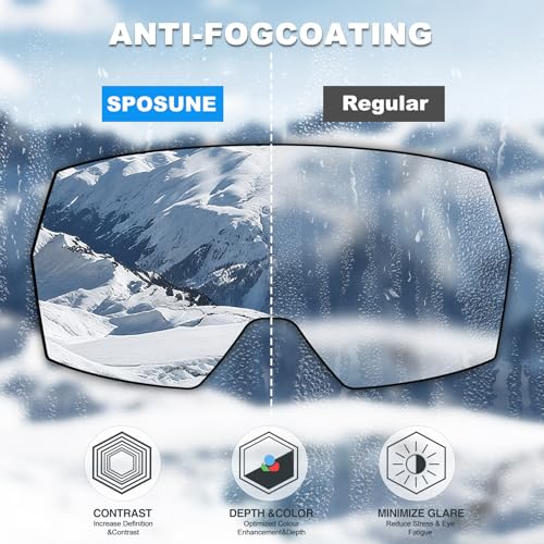 SPOSUNE Ski Goggles OTG Anti-Fog Snow Goggles for Men Women, UV400 Protection Snowboard Goggles for Skiing & Snowboarding