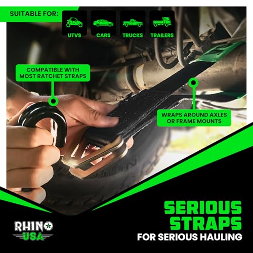 Rhino USA Axle Tie Down Straps - Lab Inspected 11,128lb. Break Strength - Heavy Duty Protective Sleeves & D Rings to Ensur...