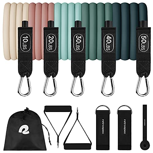 Retrospec Train Resistance Bands Set for Working Out - 5 Stackable Bands, Handles & Door Anchor - Portable Fitness Equipme...
