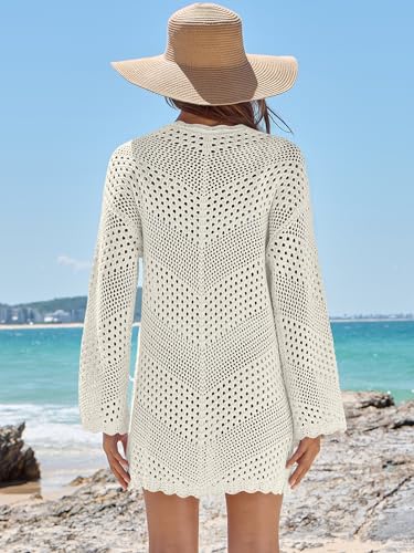 ANRABESS Swimsuit Cover Up for Women Crochet Bathing Suit Summer Swimwear V Neck Mesh Knit Dress 2026 Beach Vacation Clothes