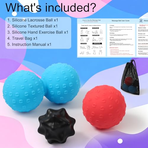 HODEMI Massage Ball Set, 3 Pieces - Spiky, Lacrosse & Peanut Roller for Muscle Knots, Myofascial Trigger Point Release, De...