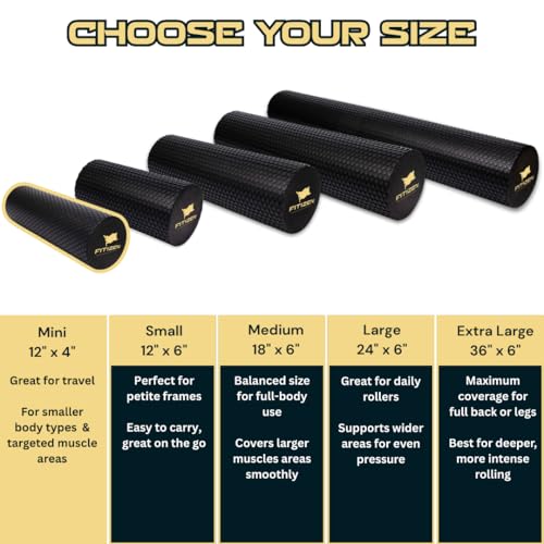 Fitizen Foam Roller – Muscle Massage Rehab Stiff Back Pain Physical Therapy Deep Tissue Firm Exercise Equipment Home Gym S...