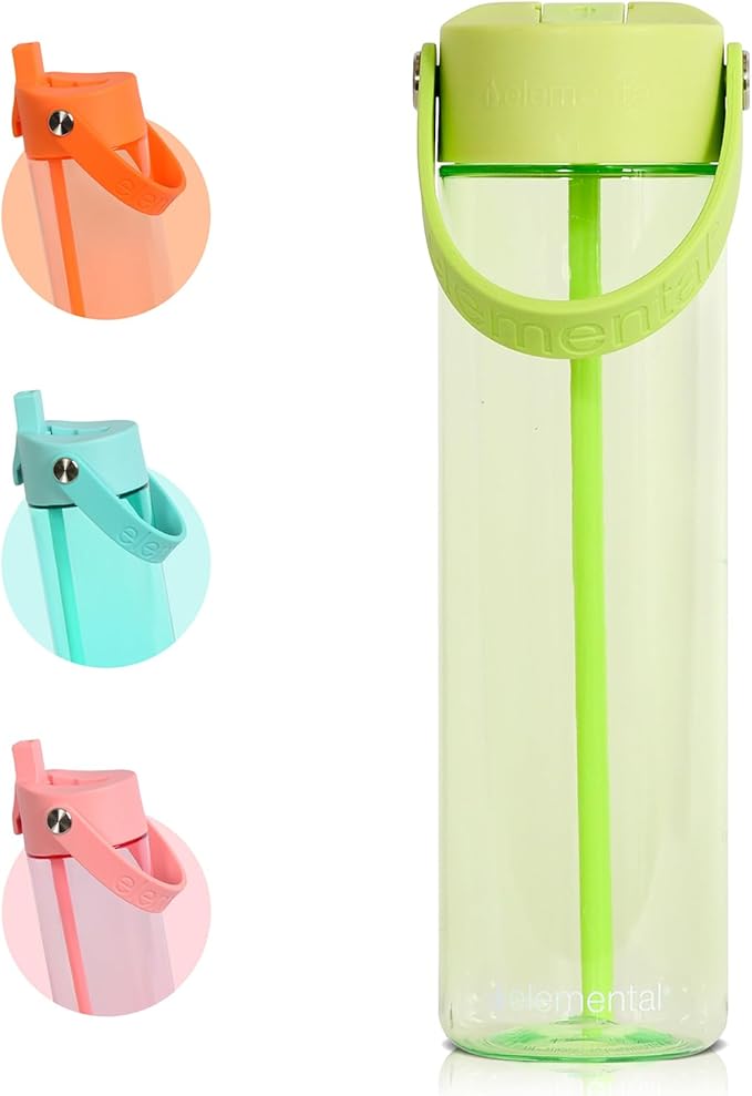 Elemental Splash Water Bottle with Straw - BPA-Free Tritan Plastic Reusable Water Bottle with Strap - Ideal for Travel, Gym and Sports - Leak Proof when Spout is Closed - 26oz - Key Lime
