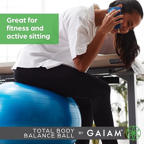 Gaiam Exercise Ball, Total Body Anti-Burst Balance Ball with Textured Grip, For Core Strength, Pregnancy Exercises, Yoga &...