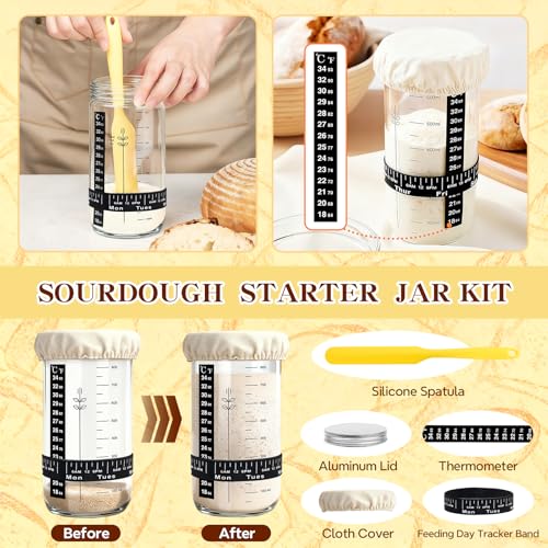Sourdough Starter Kit, Sourdough Bread Baking Supplies, Round & Oval Banneton Bread Proofing Basket, Bread Sling, Starter ...