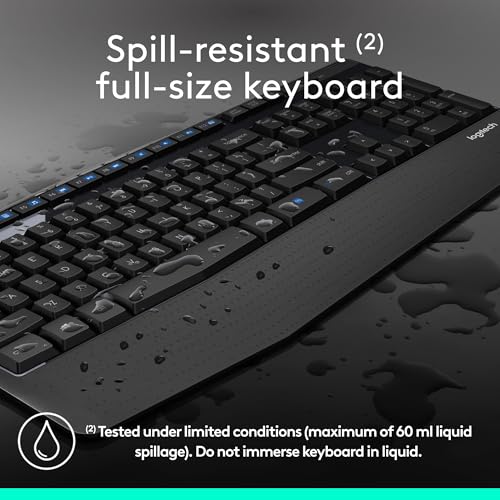 Logitech MK345 Wireless Keyboard and Mouse Combo with Palm Rest, 2.4 GHz USB Receiver, Compatible with PC, Laptop, Black