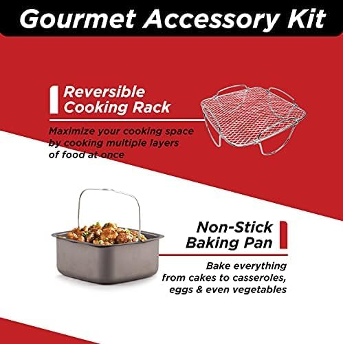 Nuwave Brio 6-Quart Digital Air Fryer Including Non-Stick Baking Pan and Stainless-Steel Cooking Rack (6-Quart + Gourmet Kit), Black