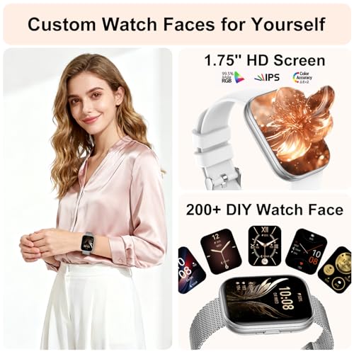 Smart Watches for Women, 1.75" HD Fitness Tracker (Answer/Make Calls), IP68 Waterproof Smartwatch with Heart Rate SpO2 Sle...