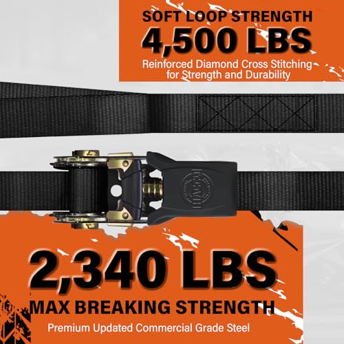 Haccoplanet Ratchet Tie Down Straps, 2340lb Break Strength, 4pc 1inch x 16FT Tie Down Strap Set with Padded Handles & Coat...